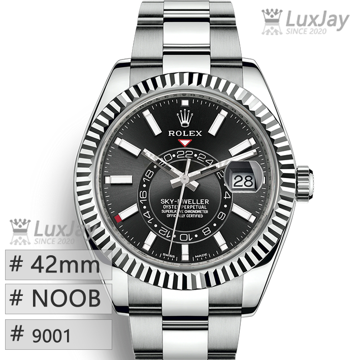 NOOB 42mm 9001 롤렉스 스카이드웰러 스틸 블랙 SKY DWELLER