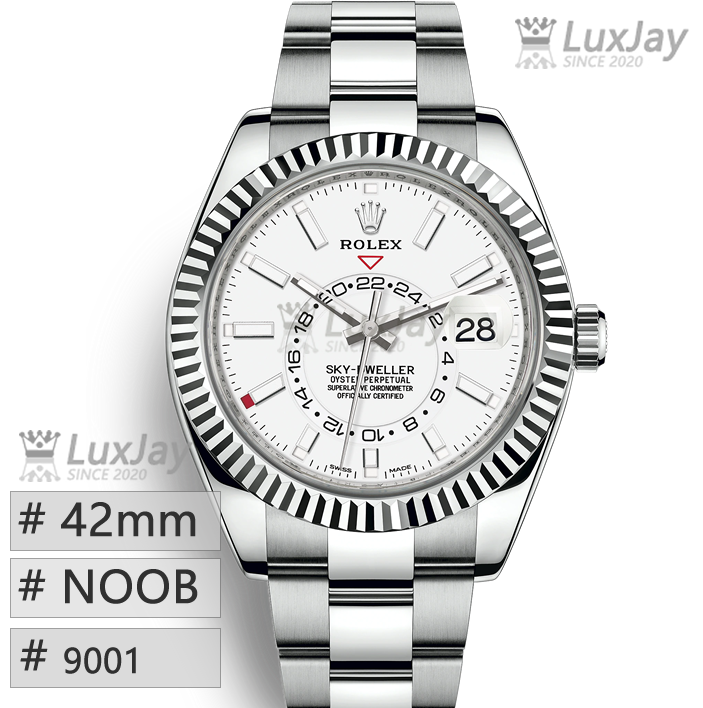 NOOB 42mm 9001 롤렉스 스카이드웰러 스틸 화이트 SKY DWELLER