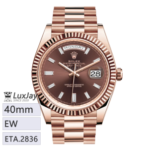 EW E2836 40mm 롤렉스 데이데이트 40 Rolex Day-Date 40 Chocolate 10 Baguette Rose Gold 228235