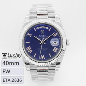 EW E2836 40mm 롤렉스 데이데이트 40 Rolex Day-Date 40 Blue Roman Dial Fluted Bezel White Gold228239