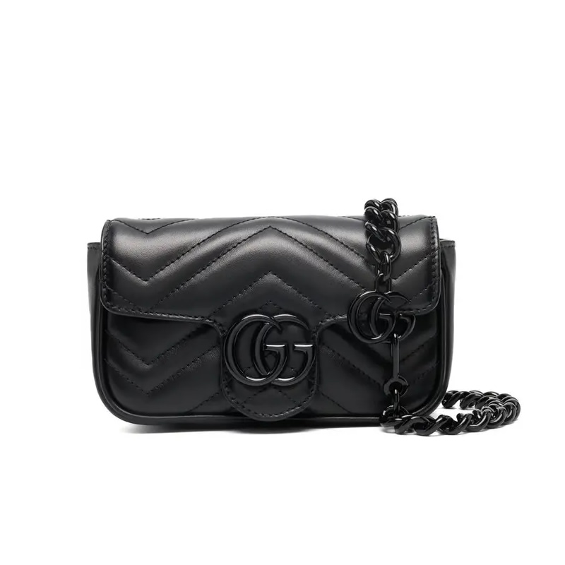 SA 22FW 구찌 GG 마몽 레더 벨트백 블랙 699757   16.5x10.2x5.1cm