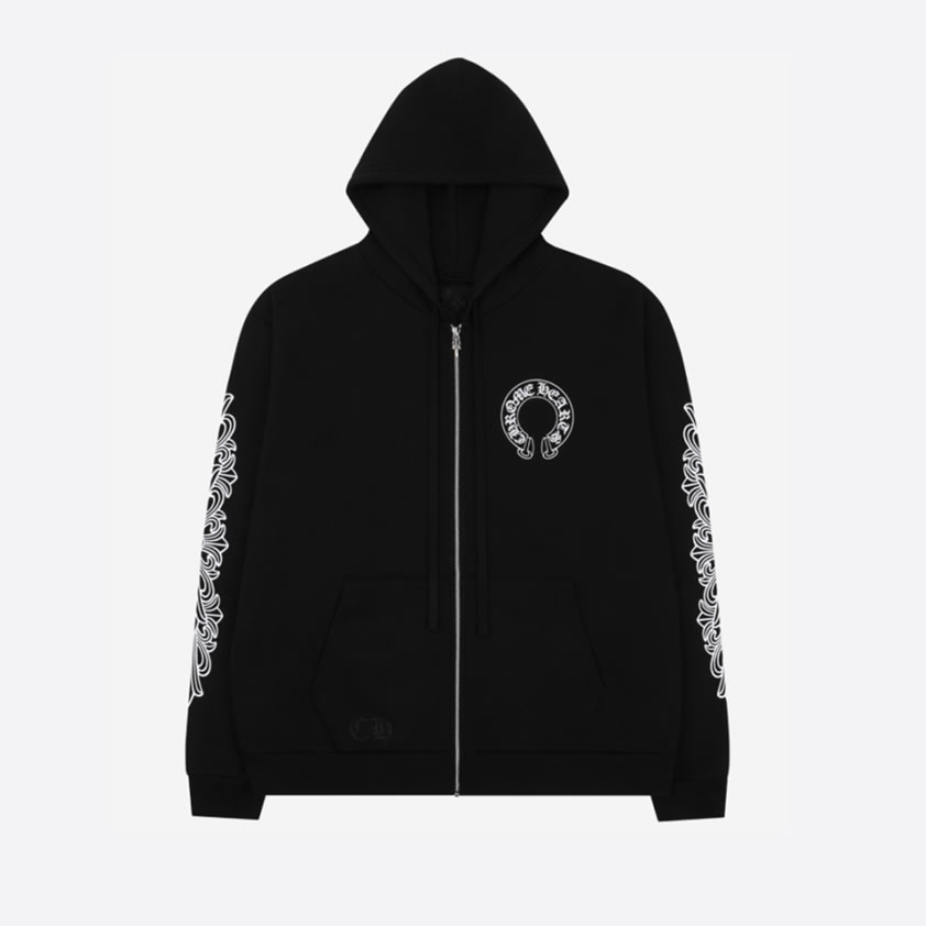 Chrome Hearts Horseshoe Floral Cross Sleeve Zip Up Hoodie