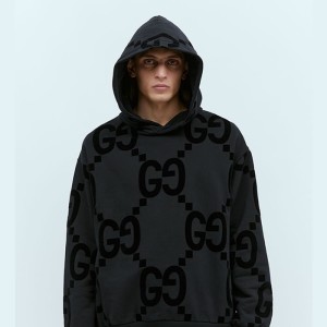 GG Flocked Print Hooded Sweatshirt