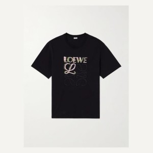 Loewe Men's Black Logo-embroidered Cotton-jersey T-shirt