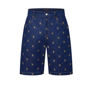 Louis Vuitton Embroidered Signature Denim Shorts