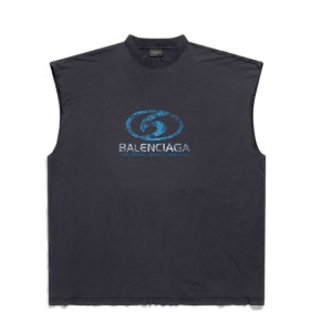 발렌시아가 MEN SURFER SLEEVELESS T-SHIRT OVERSIZED IN BLACK/BLUE