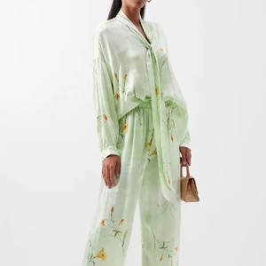 발렌시아가 Scarf-Neck Floral Silk Top