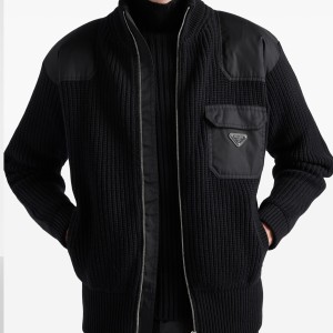 Prada cardigan zippe en maille nervuree