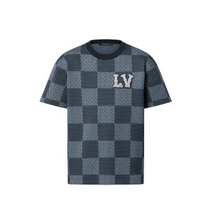 1AGHTI Damier Short-Sleeved Crewneck With LV Crystal Patch