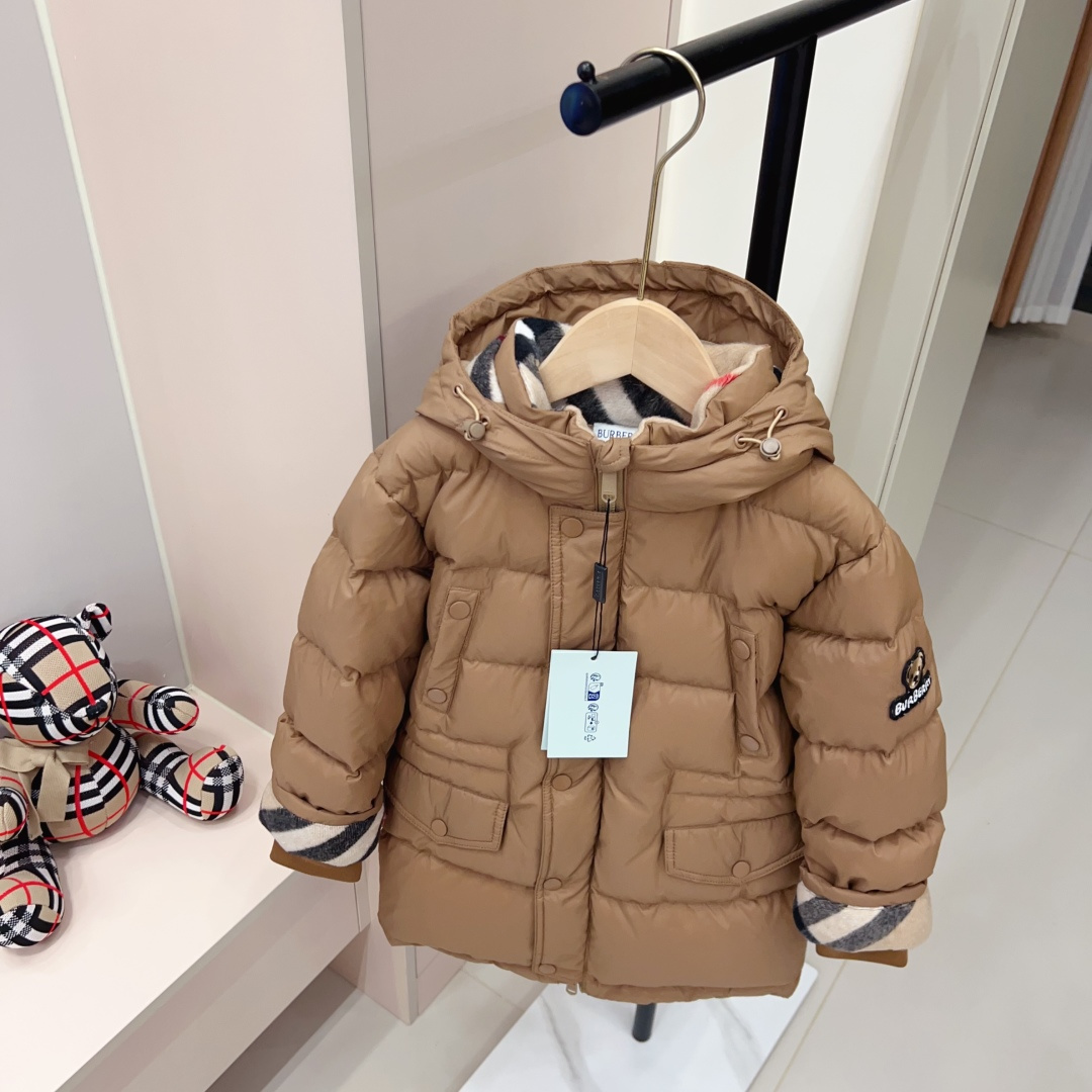 버버리 키즈 카키 체크 다운 겨울 패딩