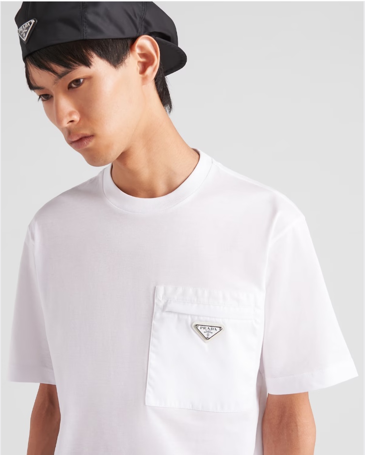 프라다 Re-Nylon and jersey T-shirt