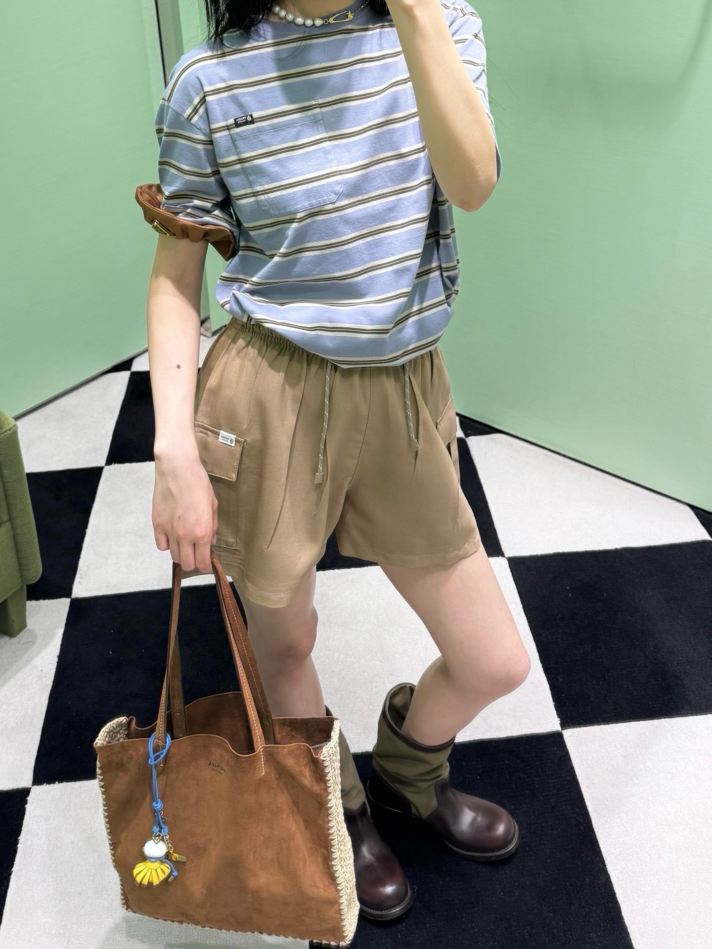 프라다 스트라이프 코튼 저지 티셔츠